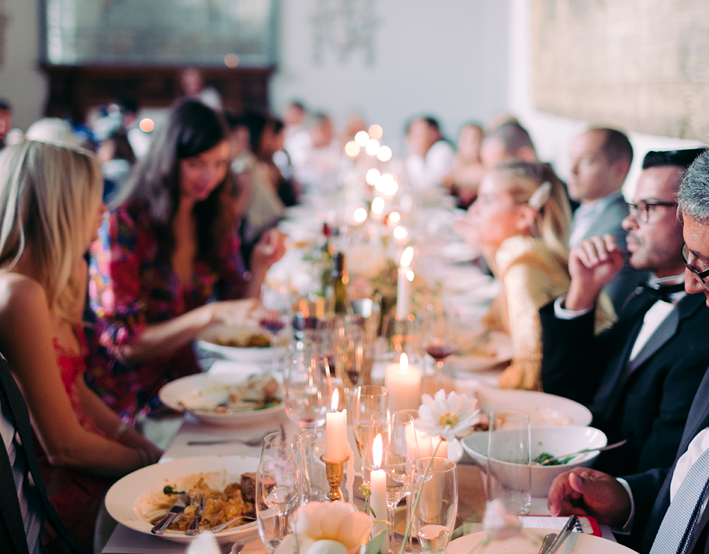 Guests enjoying wedding catering by Ross and Ross events